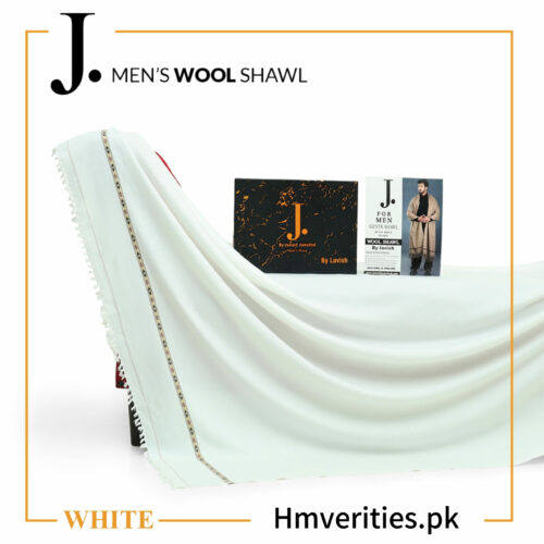 JUNAID JUMSHAID Men’s Blended Sooti Wool Shawls White Color