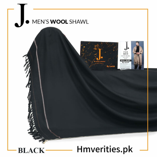 JUNAID JUMSHAID Men’s Blended Sooti Wool Shawls Black Color