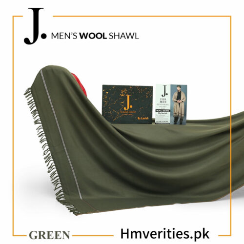 JUNAID JUMSHAID Men’s Blended Sooti Wool Shawls Green Color